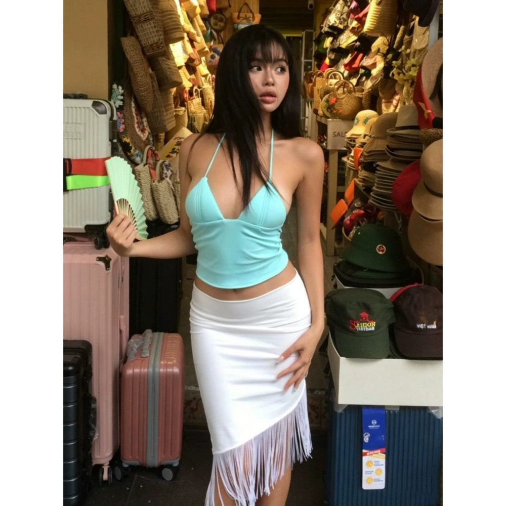 Zara Summer Slim Fit Solid Color Halter Neck Tank Top